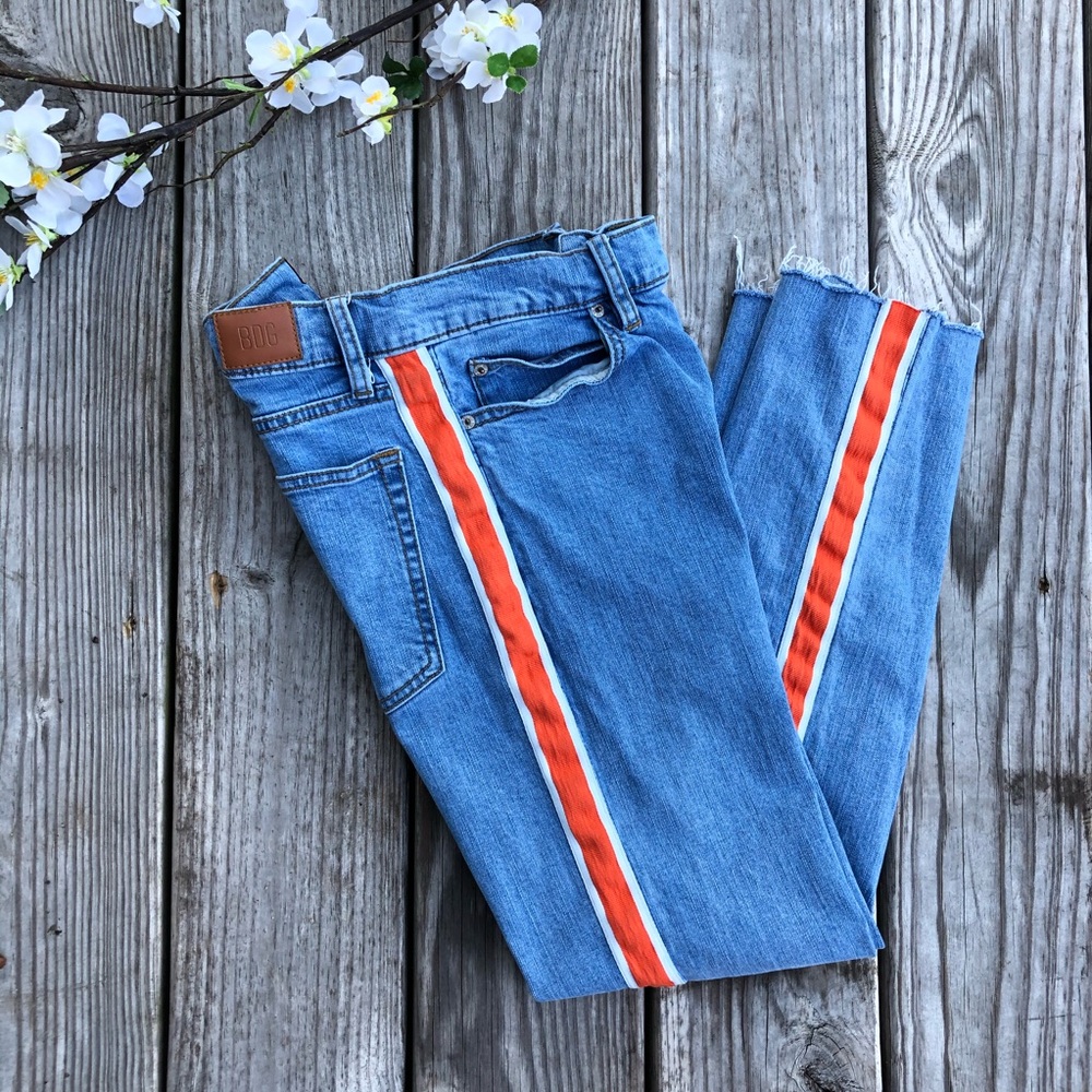 UO BDG Skinny Stretch Orange Stripe Crop Jeans